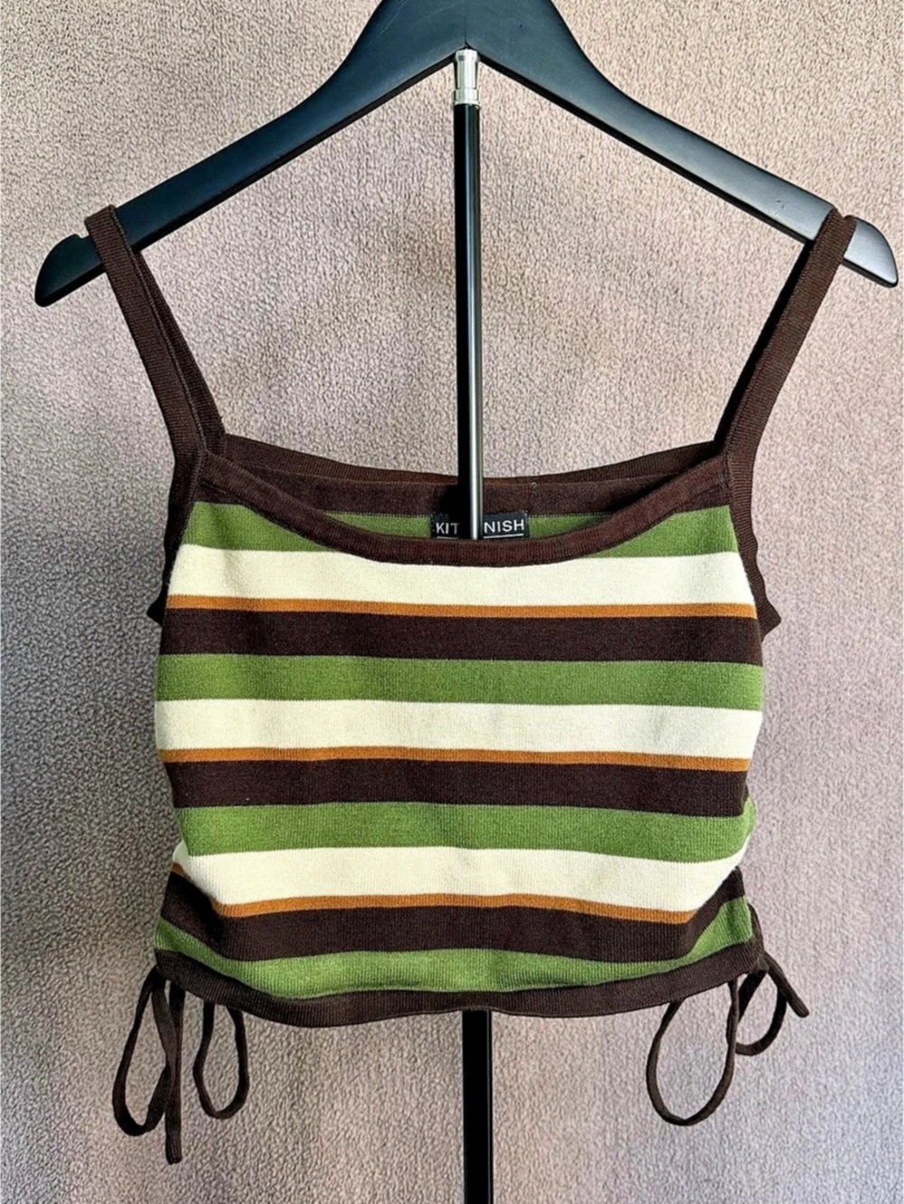 Kittenish Jessie James Decker Striped Ruched Side Tie Crop Tank Top XL
